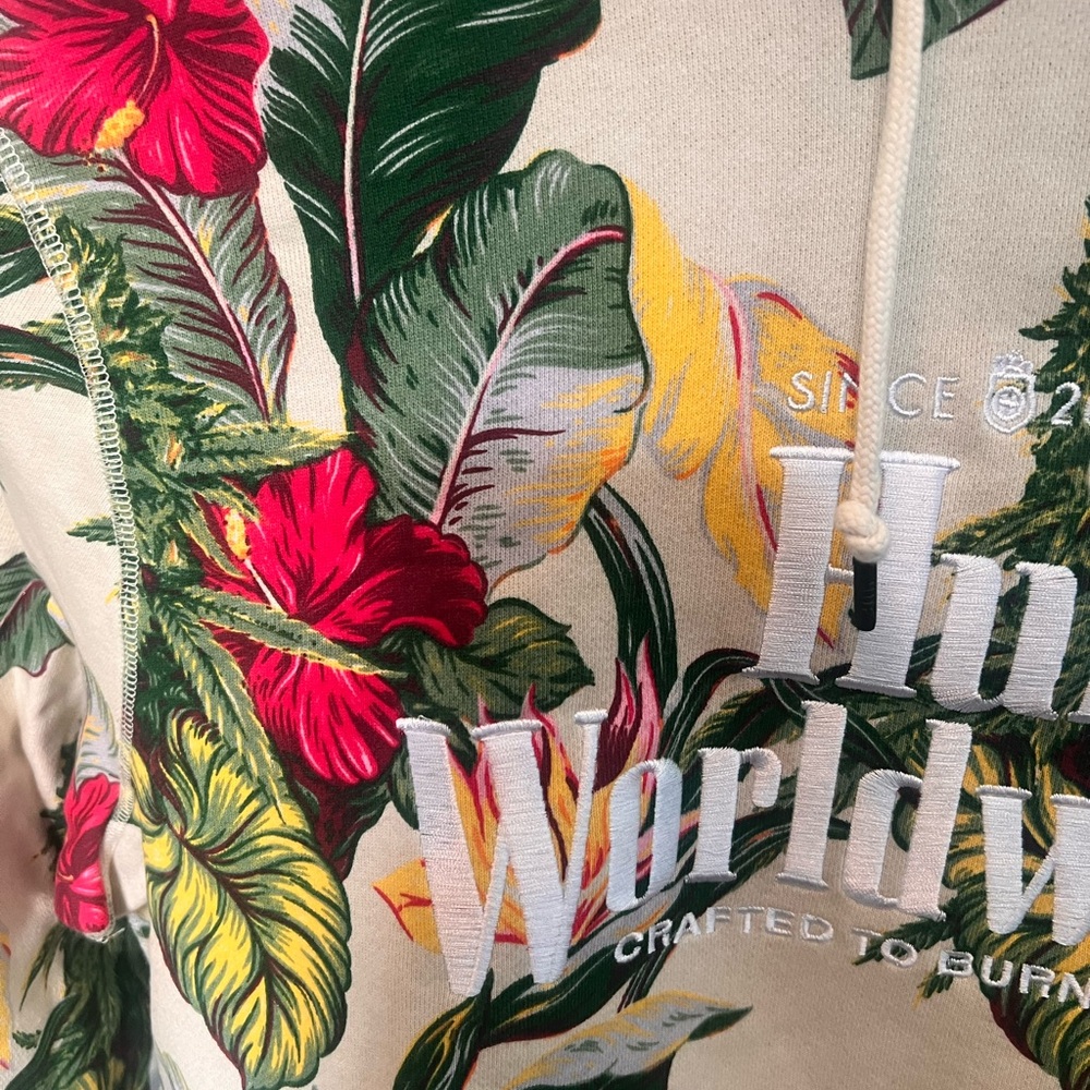 HUF Cream Tropical Floral Hoodie with Green & Red Accents - Picture 3 of 3